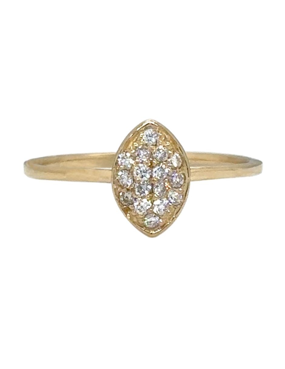 Anillo ovalado IDC 14 K de oro amarillo diamante brillante